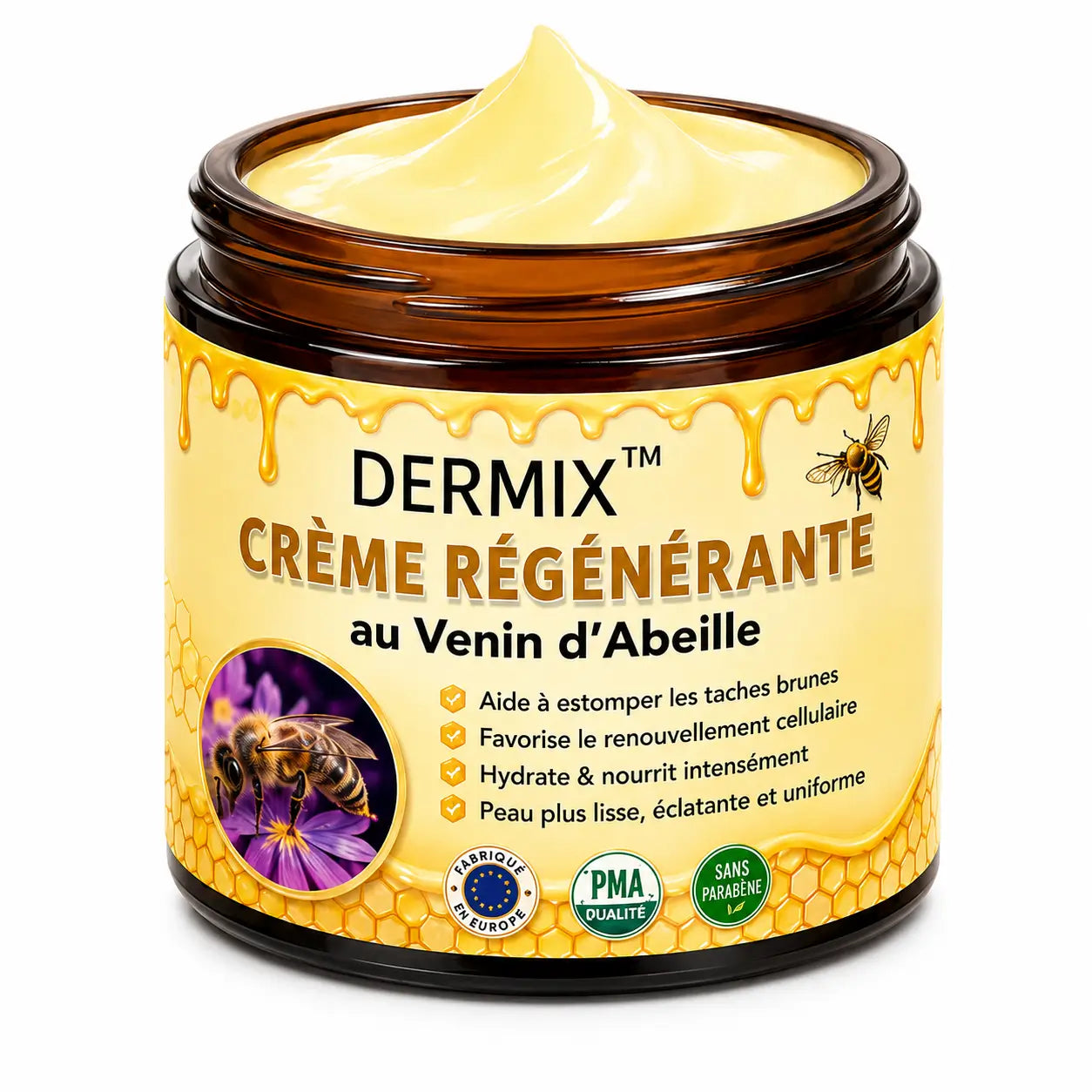 Dermix™ Crème Régénérante au Venin d’Abeille | Effacez rides et relâchement en 3 minutes !