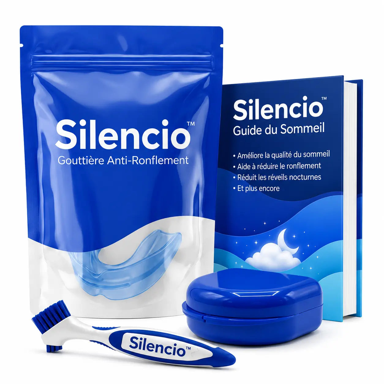 Silencio™ Gouttière Anti-Ronflement | Stoppez les ronflements et respirez librement dès la première nuit, sans masque ni machine !
