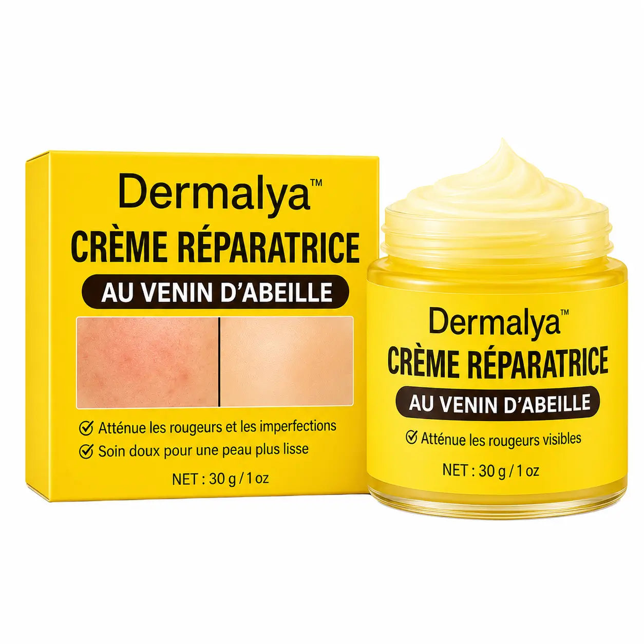 Dermalya™ Crème Réparatrice au Venin d’Abeille | Efface rougeurs & imperfections en 3 jours!