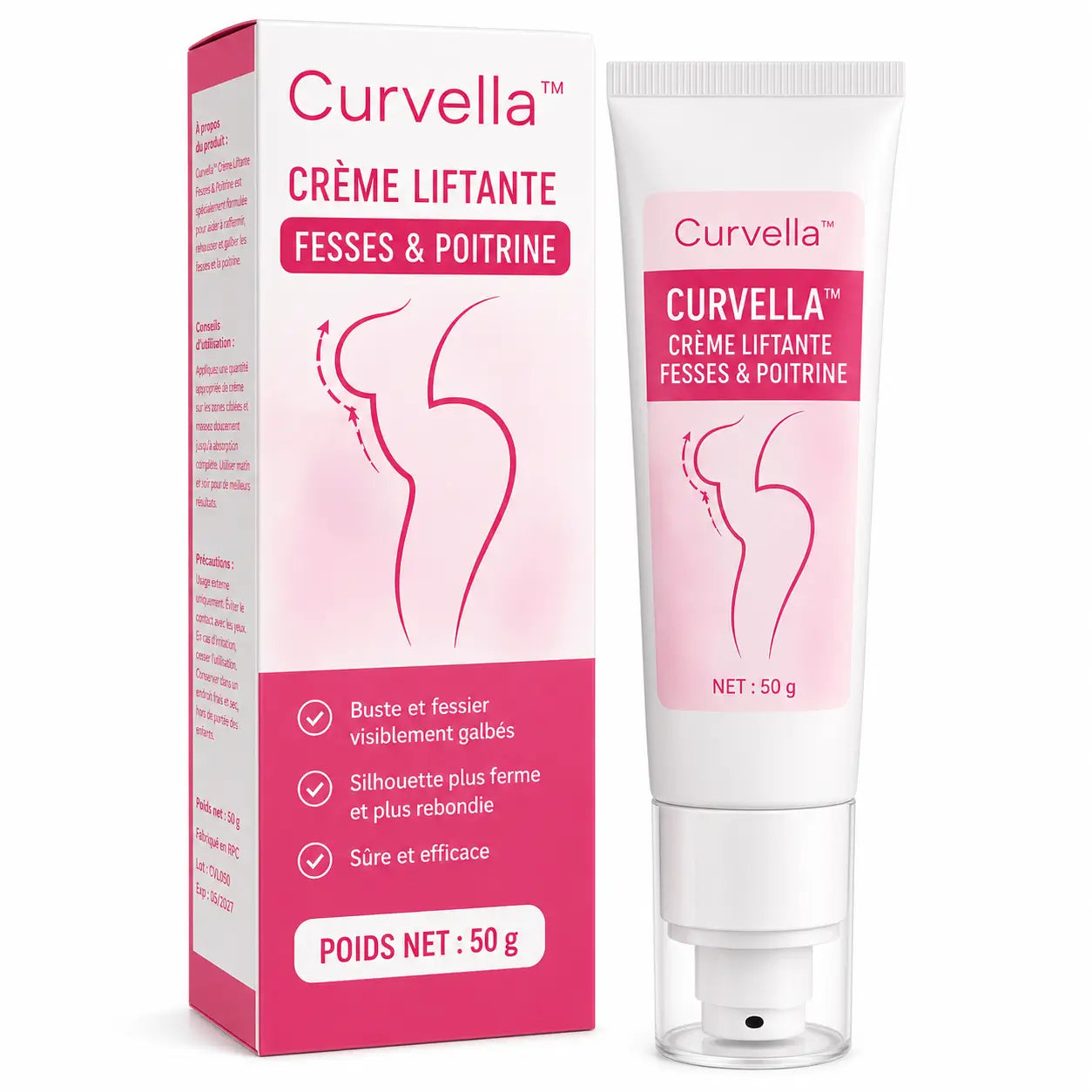 Curvella™ Crème Liftante Fesses & Poitrine | Galbez vos courbes et raffermissez votre silhouette sans sport ni chirurgie !