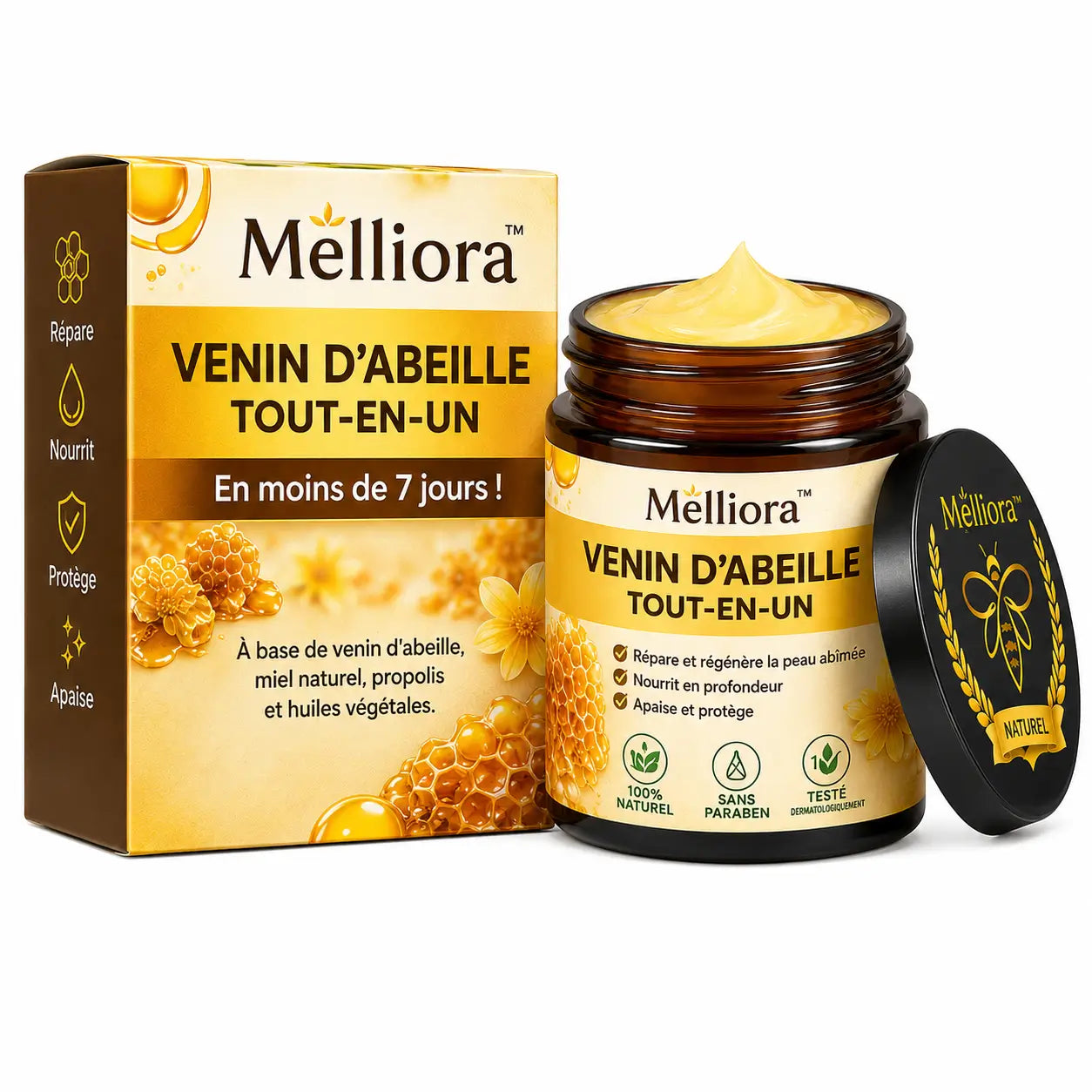 Melliora™ Venin d’Abeille Tout-en-Un | Répare ta peau en moins de 7 jours!