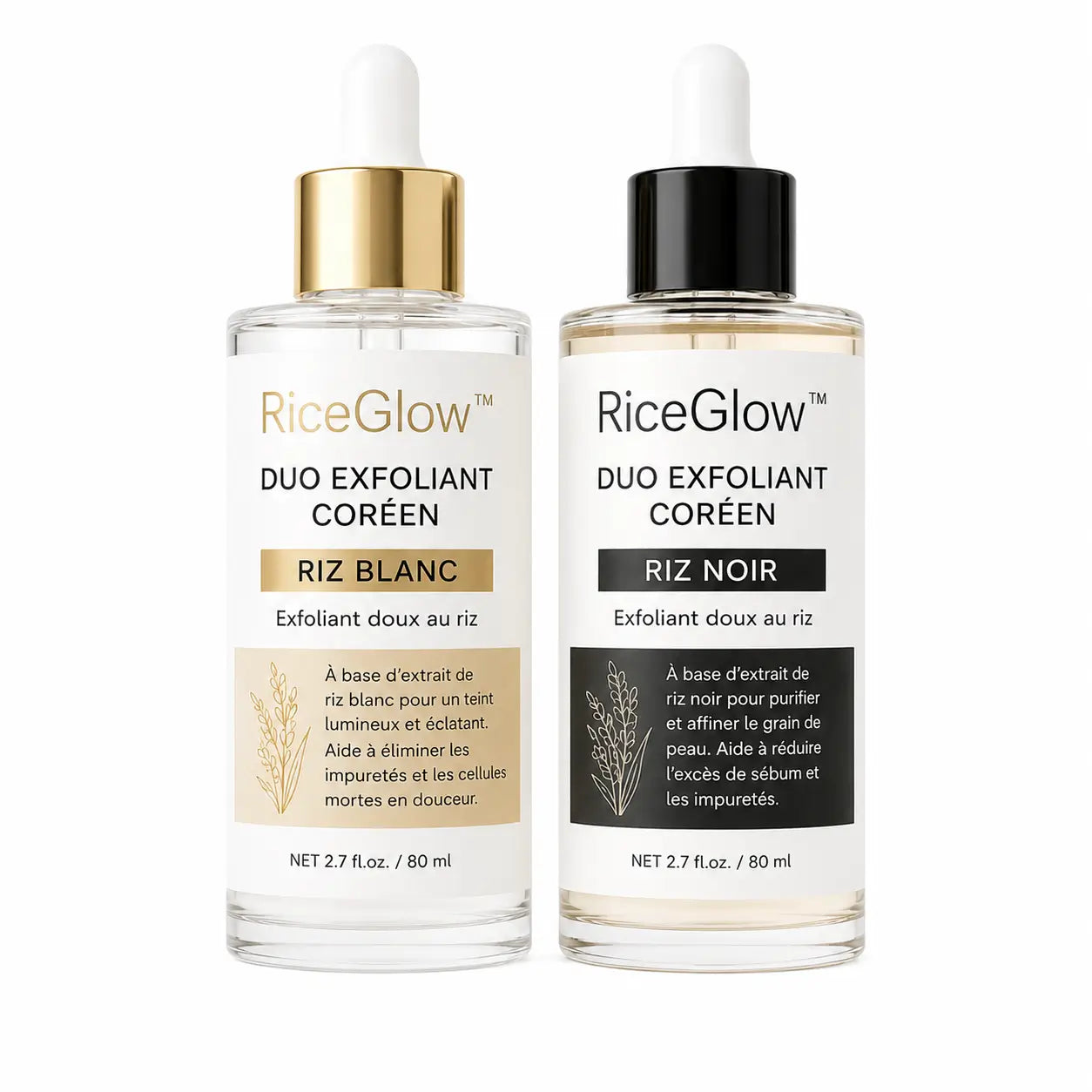 RiceGlow™ Duo Exfoliant Coréen Riz Noir & Riz Blanc | Désincrustez les pores, chassez les points noirs et révélez une peau lisse en 2 minutes !