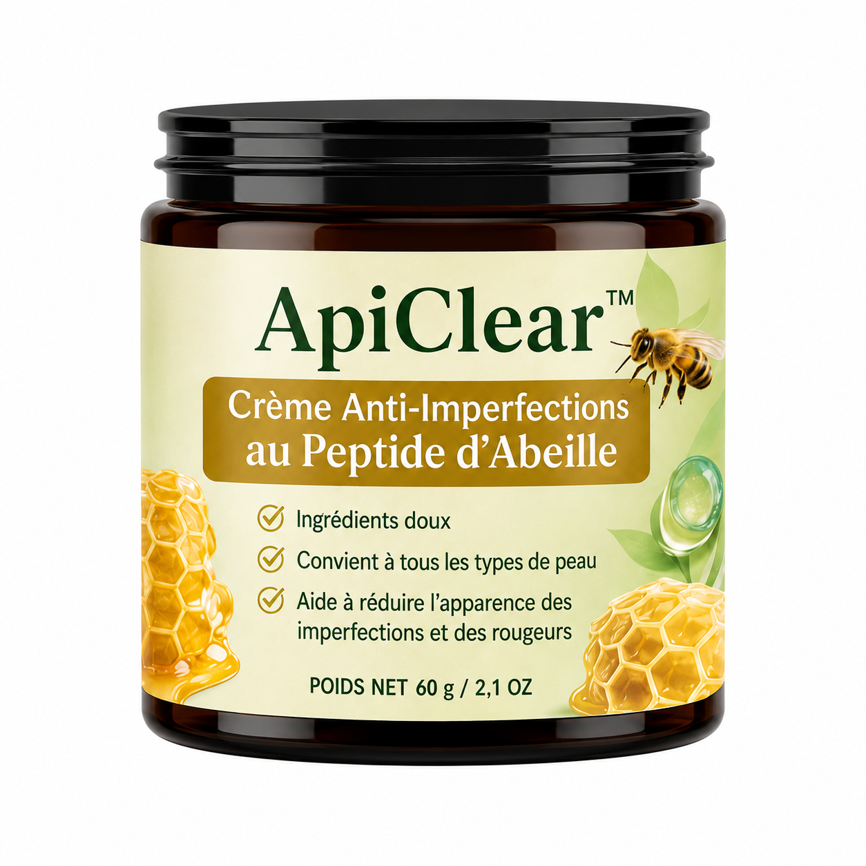 ApiClear™ Crème Anti-Imperfections au Peptide d’Abeille | Éliminez boutons, rougeurs et démangeaisons pour retrouver une peau nette !