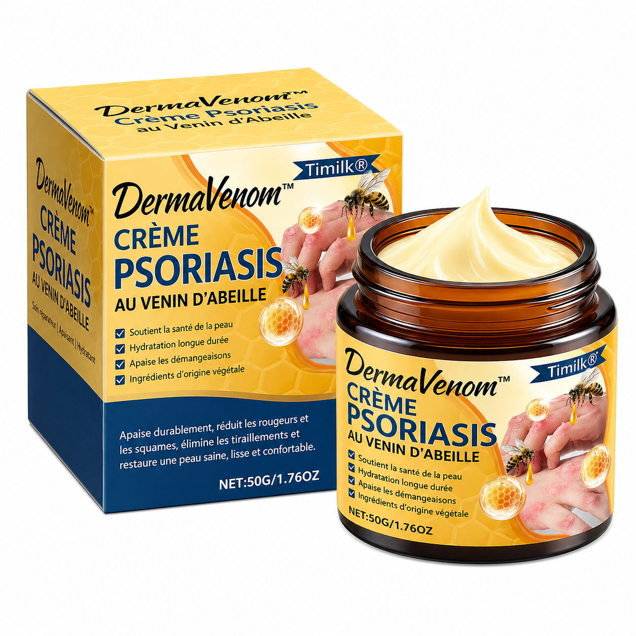 DermaVenom™ Crème Psoriasis au Venin d’Abeille | Éliminez plaques, démangeaisons et rougeurs en quelques minutes !