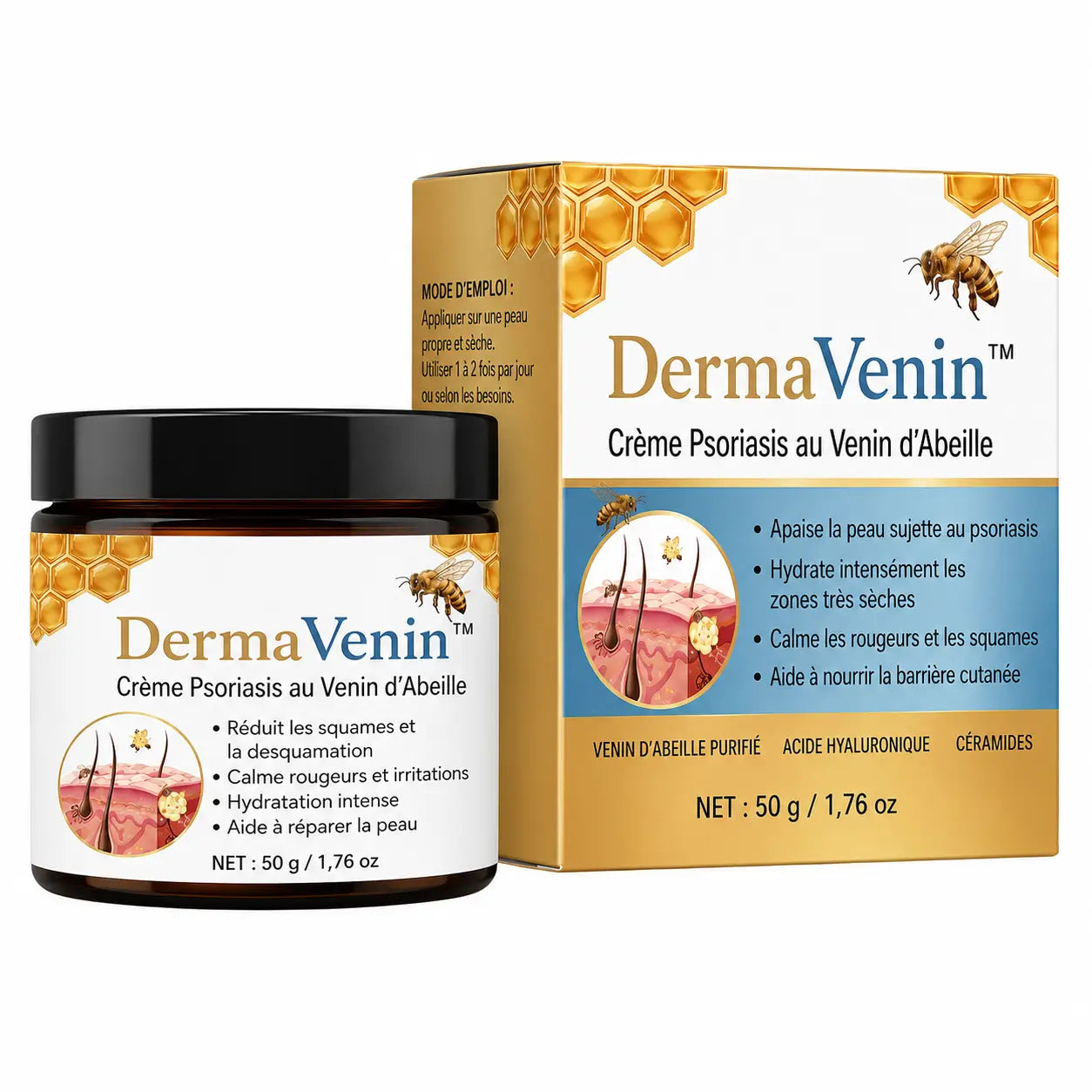 DermaVenin™ Crème Psoriasis au Venin d’Abeille | Stoppez les démangeaisons en 60 secondes et retrouvez une peau plus nette, sans cortisone ni stéroïdes !