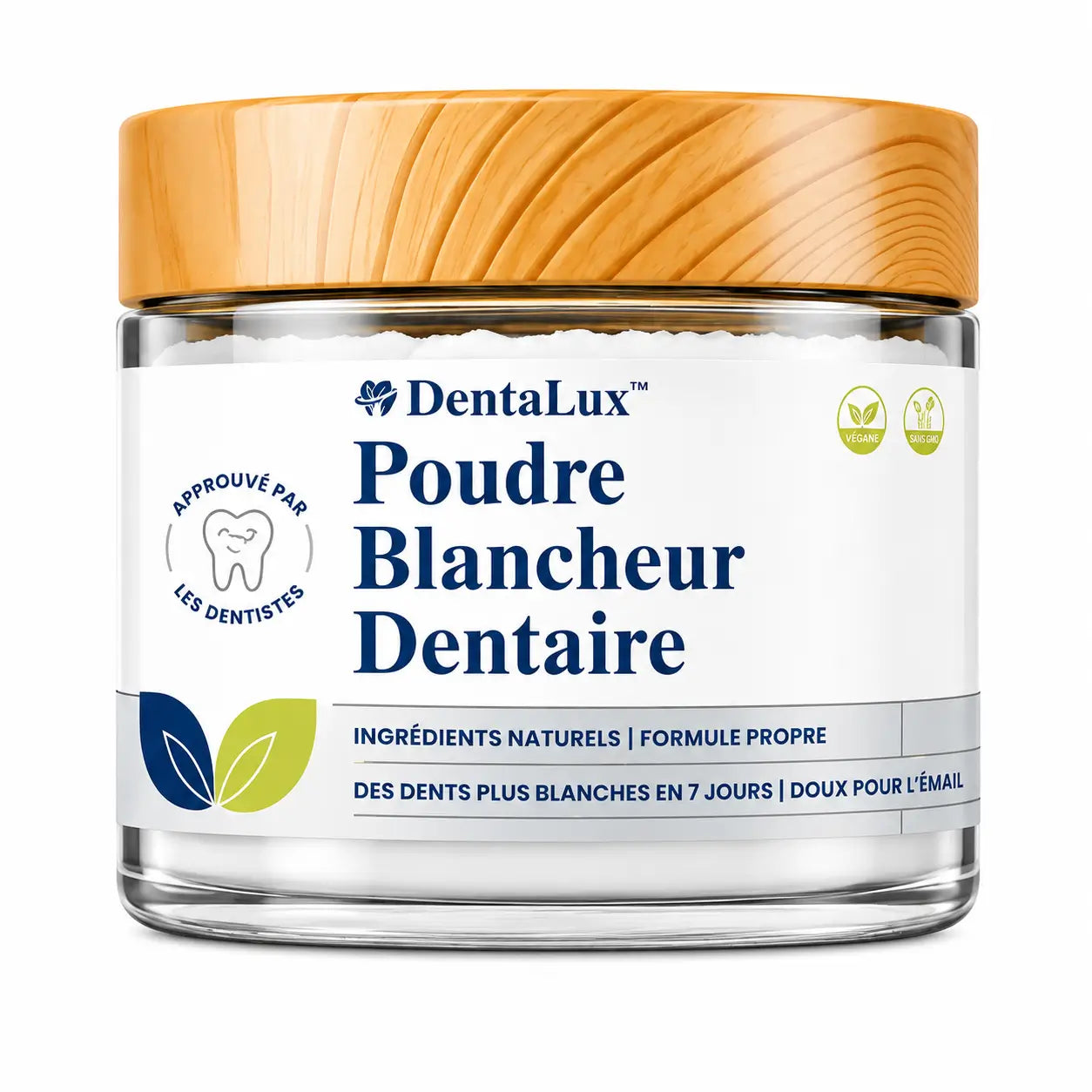 DentaLux™ Poudre Blancheur Dentaire | Jusqu’à 8 teintes plus blanches en 7 jours, sans peroxyde ni sensibilité !