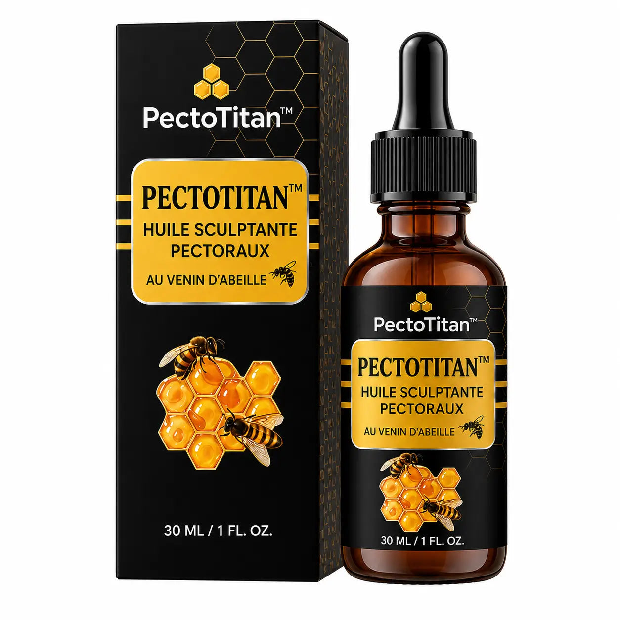 PectoTitan™ Huile Sculptante Pectoraux au Venin d’Abeille | Retrouvez un torse plus ferme, plus plat et plus masculin en 2 à 3 semaines !