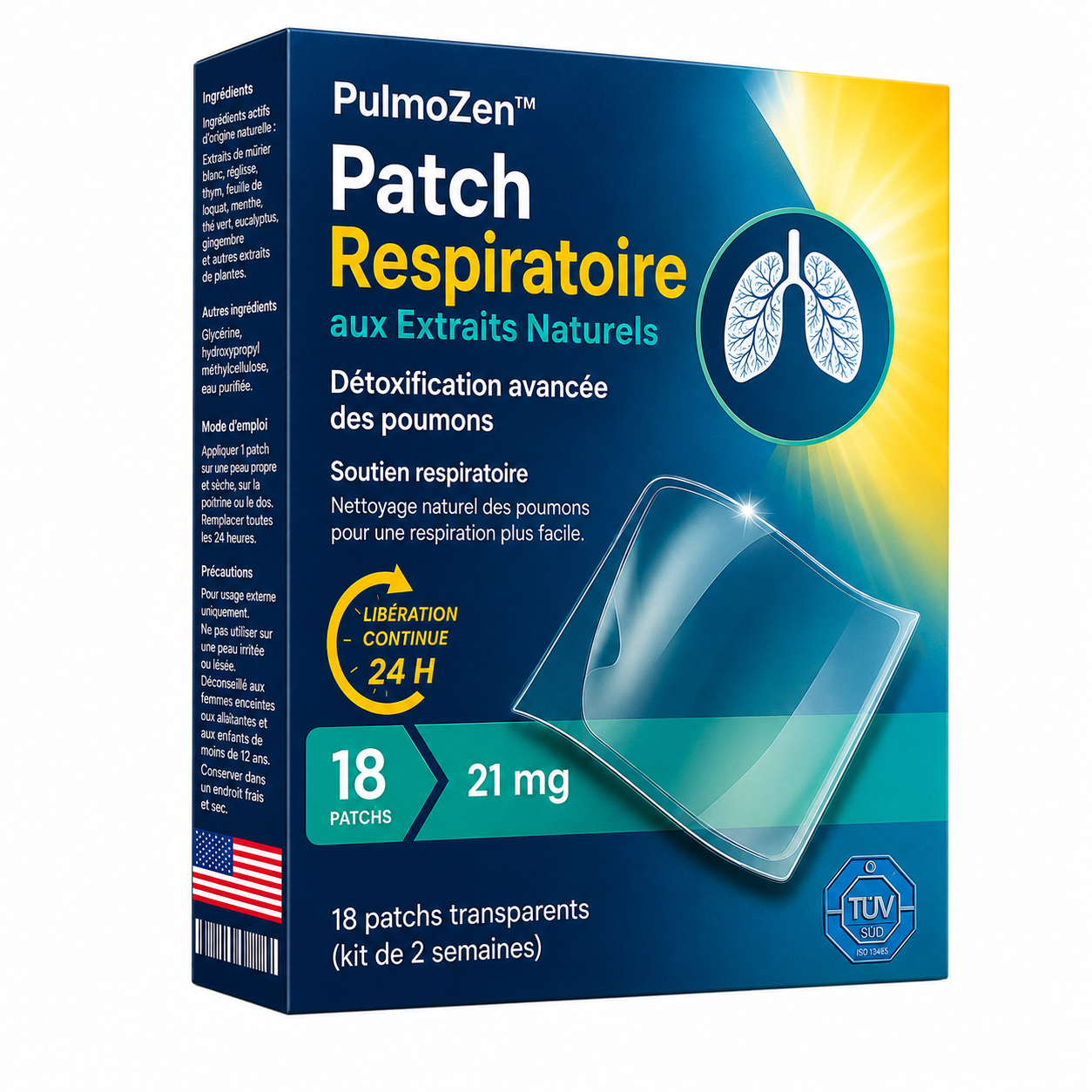 PulmoZen™ Patch Respiratoire aux Extraits Naturels | Libérez vos bronches et respirez plus facilement dès 15 minutes !