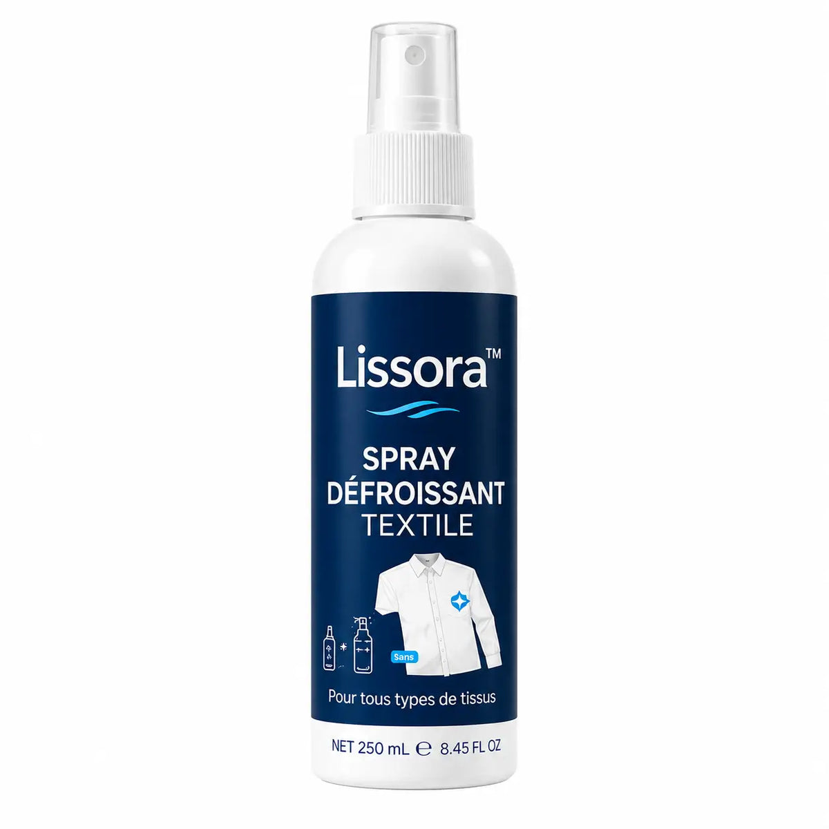 Lissora™ Spray Défroissant Textile | Effacez les plis et redonnez une allure impeccable à vos vêtements !