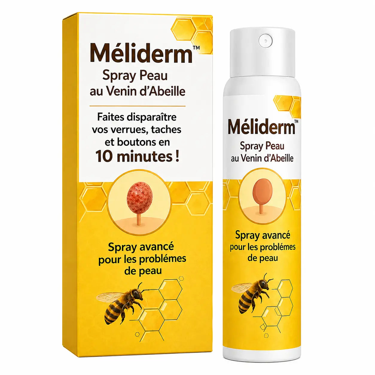 Méliderm™ Spray Peau au Venin d’Abeille | Faites disparaître vos verrues, taches et boutons en 10 minutes !