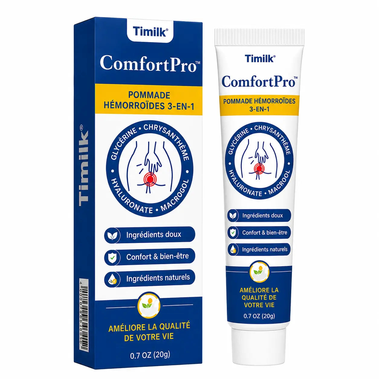 ComfortPro™ Pommade Hémorroïdes 3-en-1 | Brûlures, démangeaisons, gonflements : ciblez tout l’inconfort en une seule application !