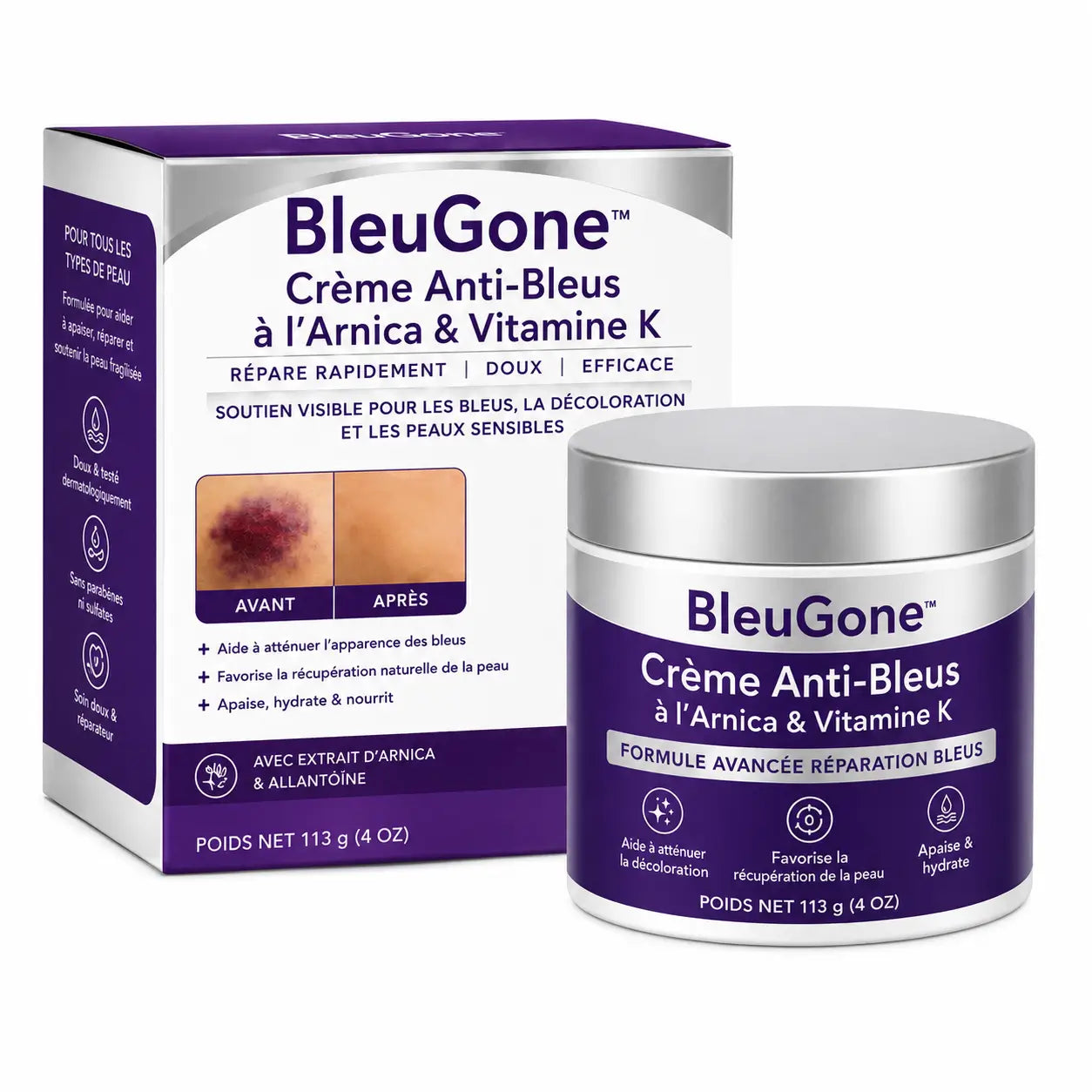 BleuGone™ Crème Anti-Bleus à l’Arnica & Vitamine K | Faites disparaître l’apparence des bleus, marques et taches sans crème grasse !