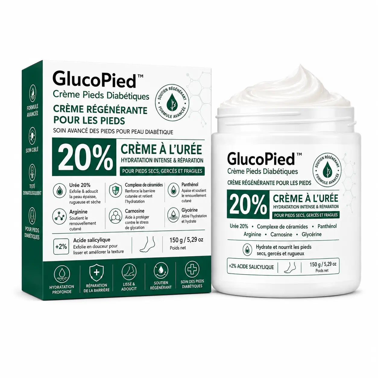 GlucoPied™ Crème Pieds Diabétiques | Répare les crevasses, protège vos pieds et soulage la douleur en 5 jours !