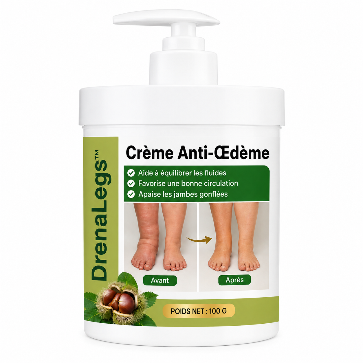 DrenaLegs™ Crème Anti-Œdème | Dégonflez vos chevilles, mollets et jambes lourdes dès les premières applications !