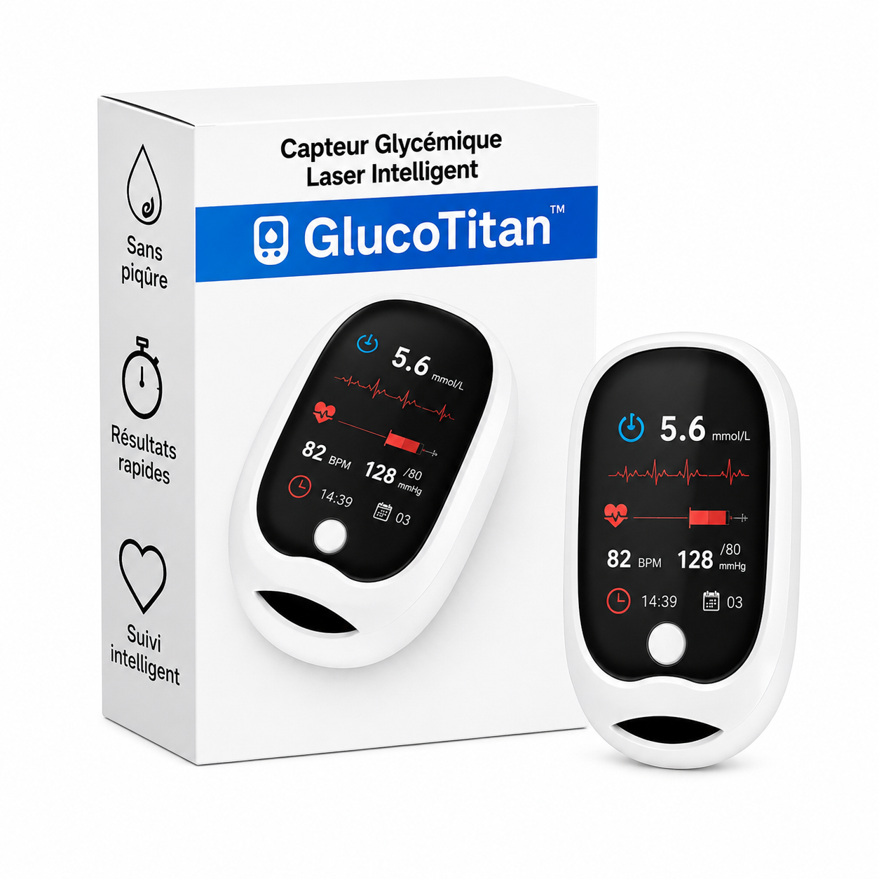 GlucoTitan™ Capteur Glycémique Laser Intelligent | Contrôlez votre taux en 5 secondes, sans piqûres ni douleur !