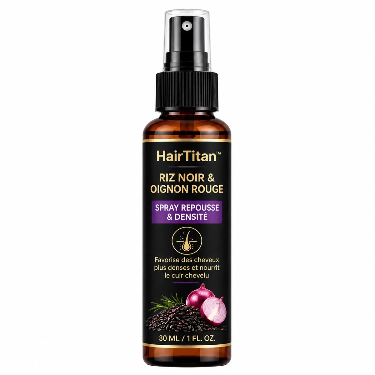HairTitan™ Spray Repousse & Densité au Riz Noir | Retrouvez des cheveux plus épais, plus forts et visiblement plus jeunes !