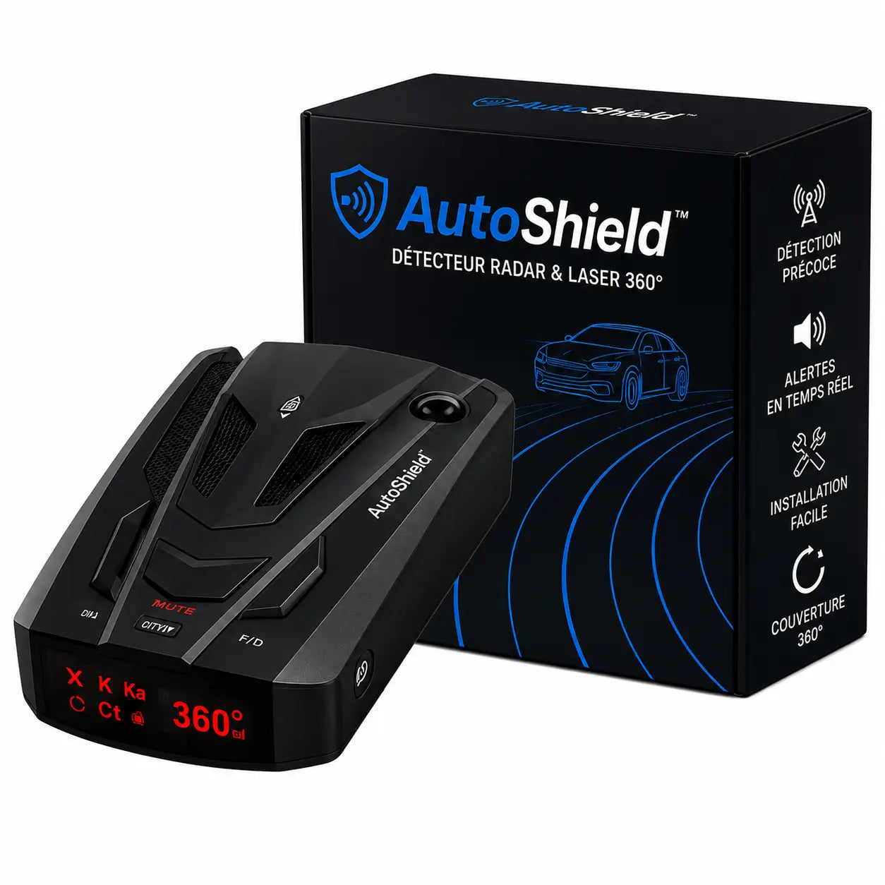AutoShield™ Détecteur Radar & Laser 360° | Repérez les contrôles jusqu’à 800 m et roulez l’esprit tranquille !