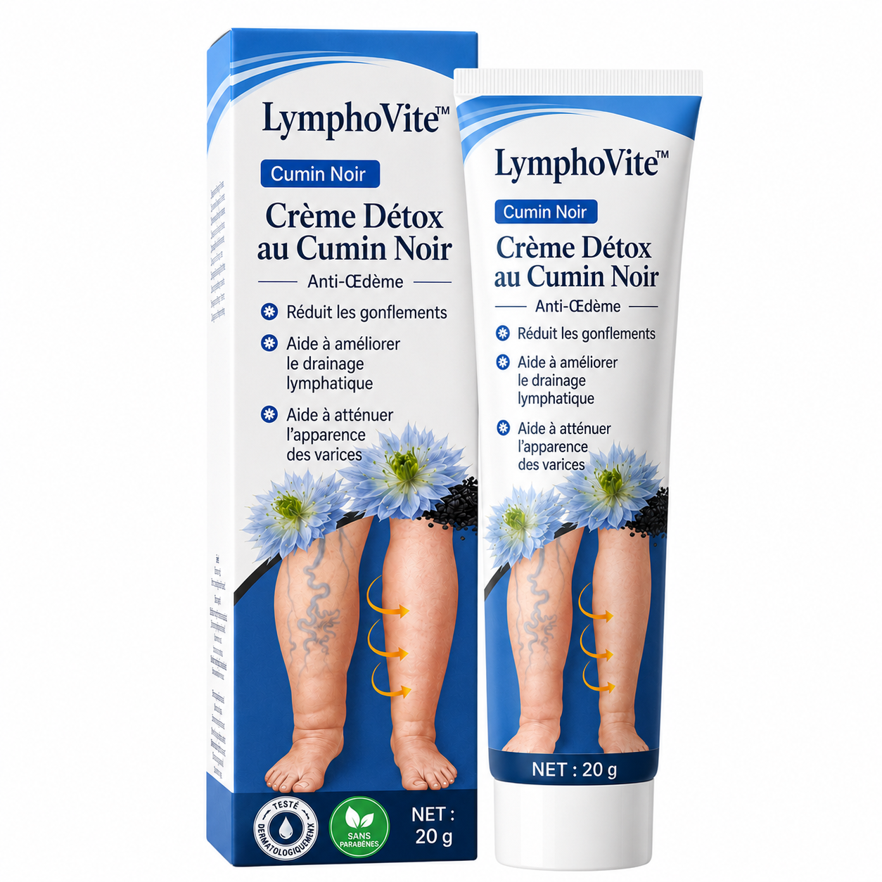 LymphoVite™ Crème Détox au Cumin Noir | Dites adieu aux jambes gonflées et aux œdèmes en 15 minutes !