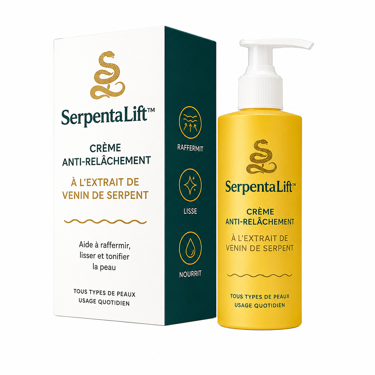 SerpentaLift™ Crème Anti-Relâchement à l’Extrait de Venin de Serpent | Raffermit la peau à 89 % en 3 jours – Sans chirurgie!