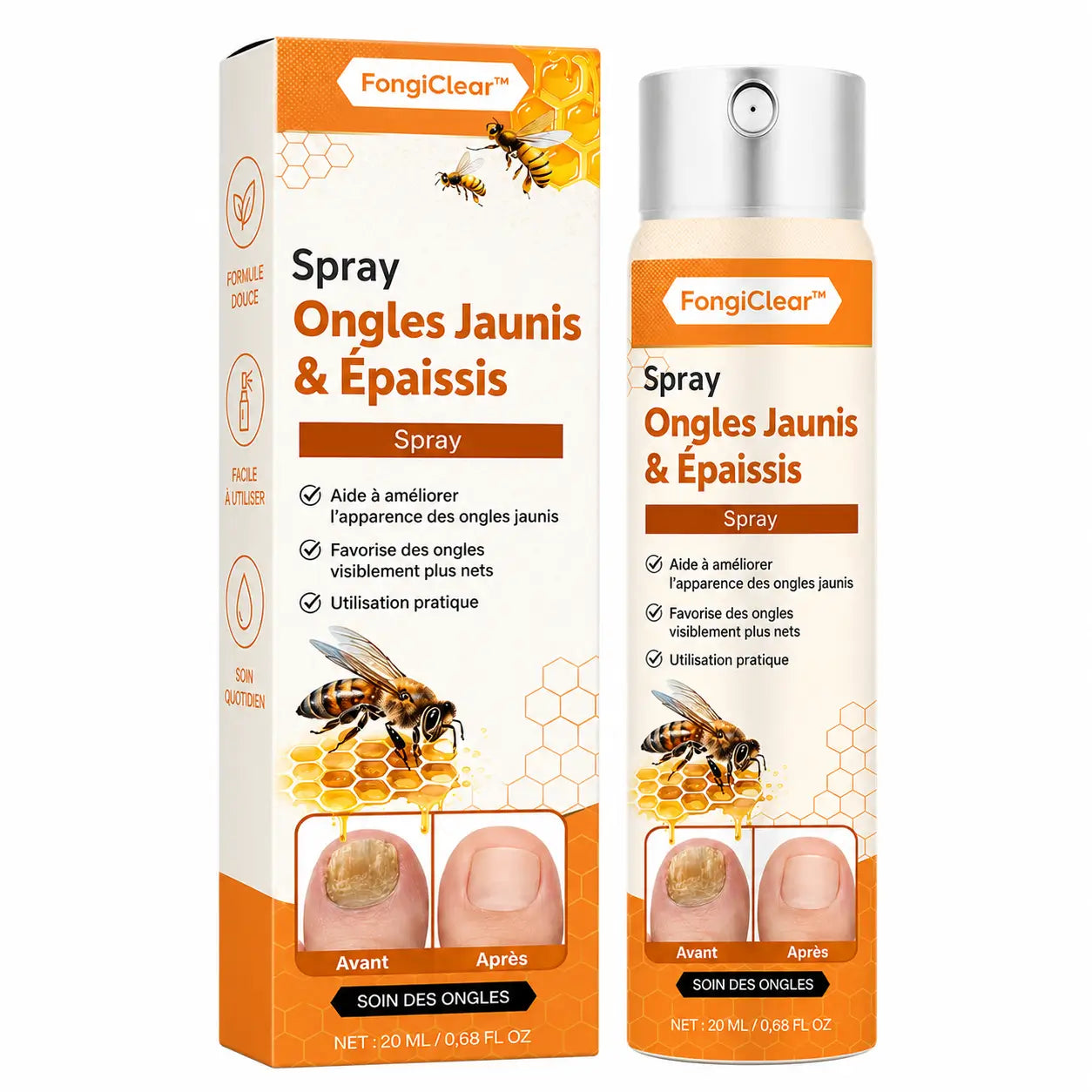 FongiClear™ Spray Ongles Jaunis & Épaissis | Cible la mycose rapidement et aide vos ongles à retrouver un aspect normal !