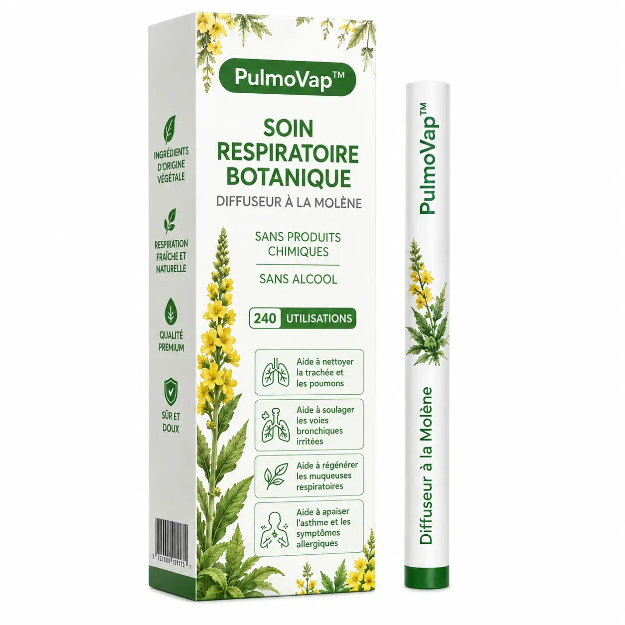 PulmoVap™ Diffuseur Respiratoire à la Molène | Libérez vos bronches et respirez plus librement en 2 minutes !