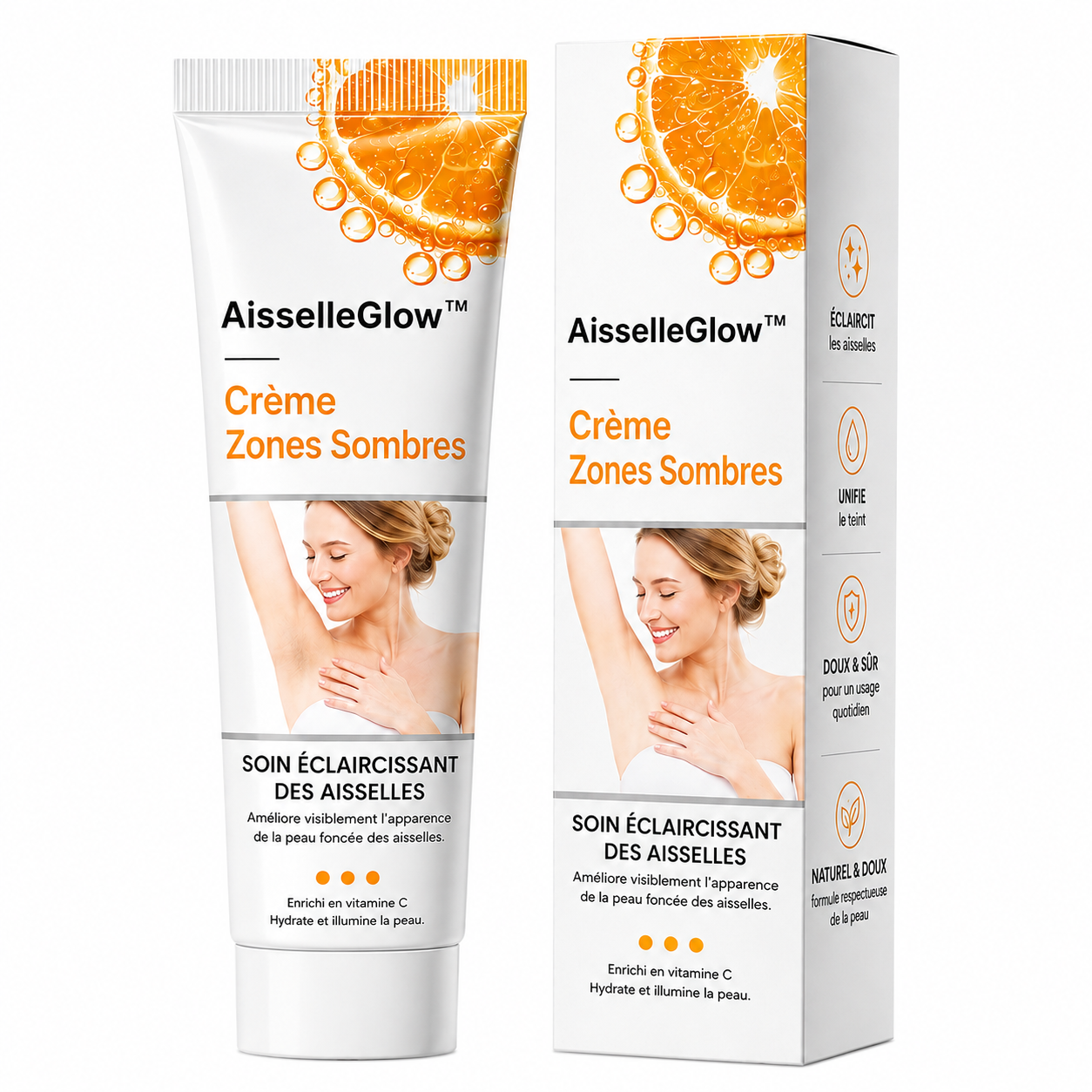 AisselleGlow™ Crème Zones Sombres | Éclaircissez visiblement aisselles, genoux, coudes et entre-cuisses sans effet collant !