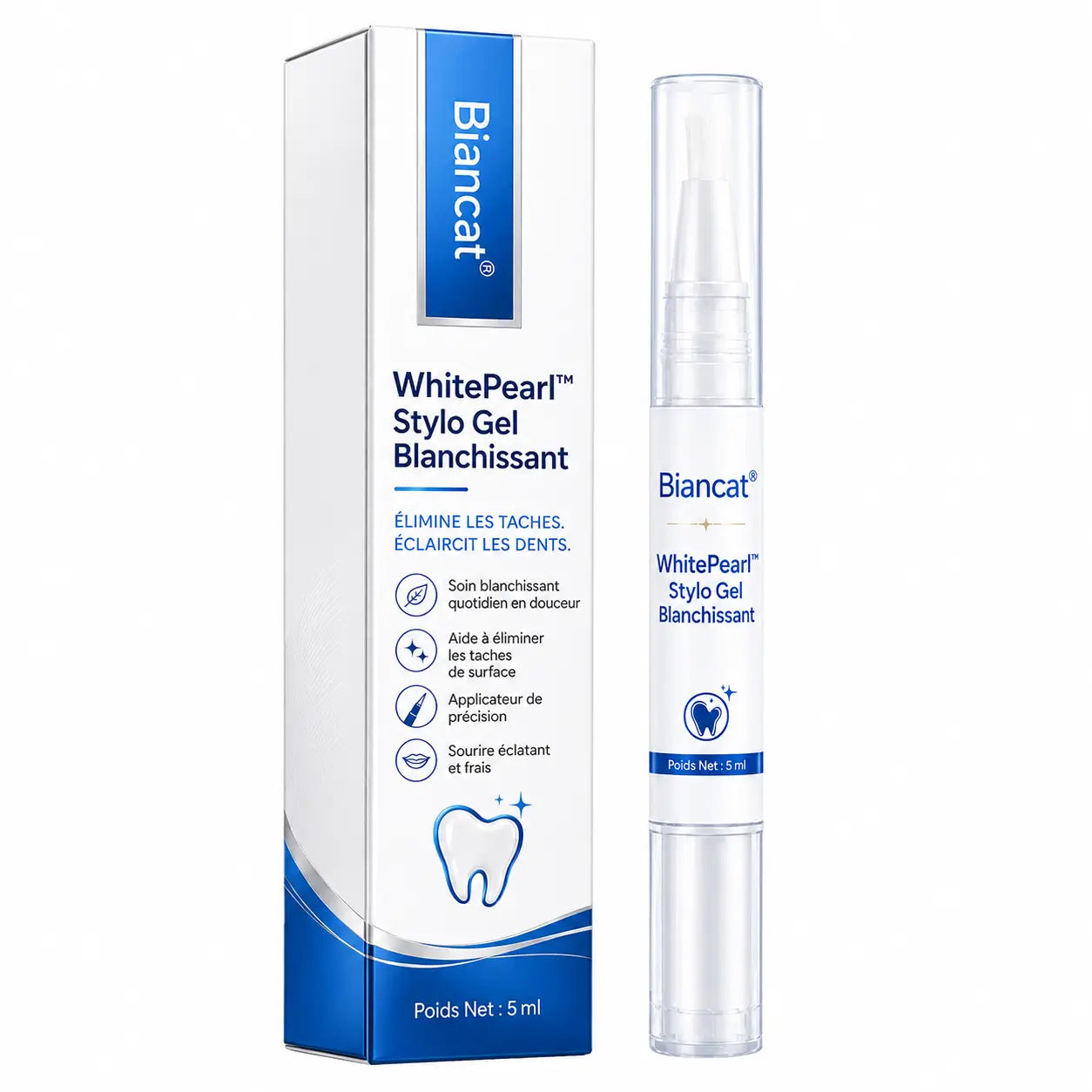 WhitePearl™ Stylo Gel Blanchissant | Effacez les taches jaunes et retrouvez un sourire plus blanc en 7 jours !