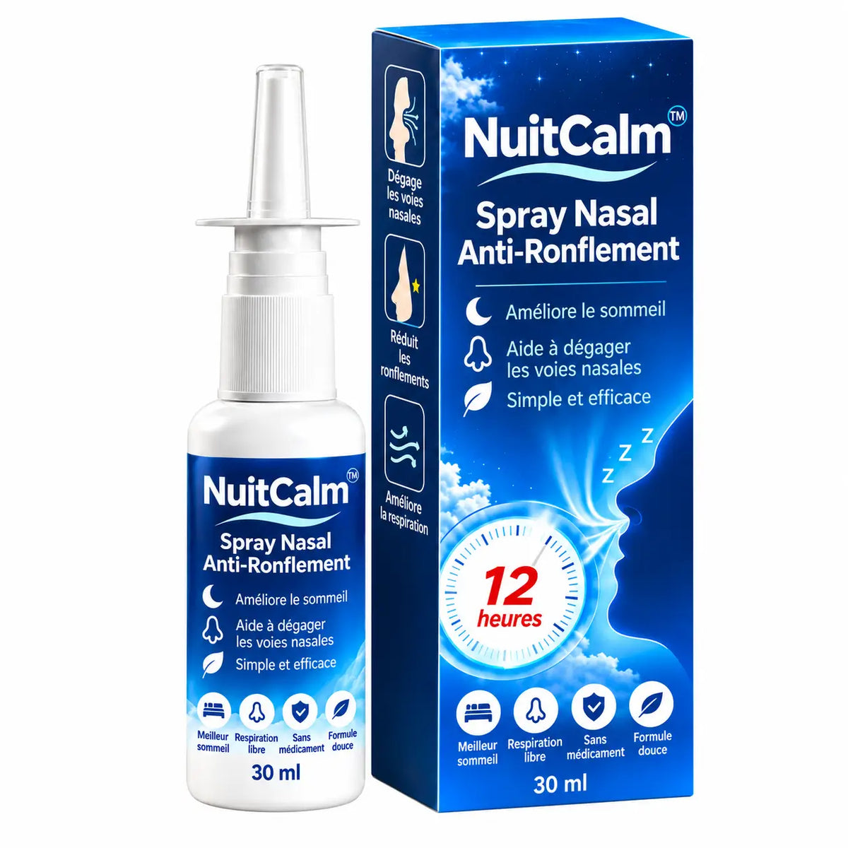 NuitCalm™ Spray Nasal Anti-Ronflement | Respirez plus librement et dormez plus silencieusement dès ce soir !