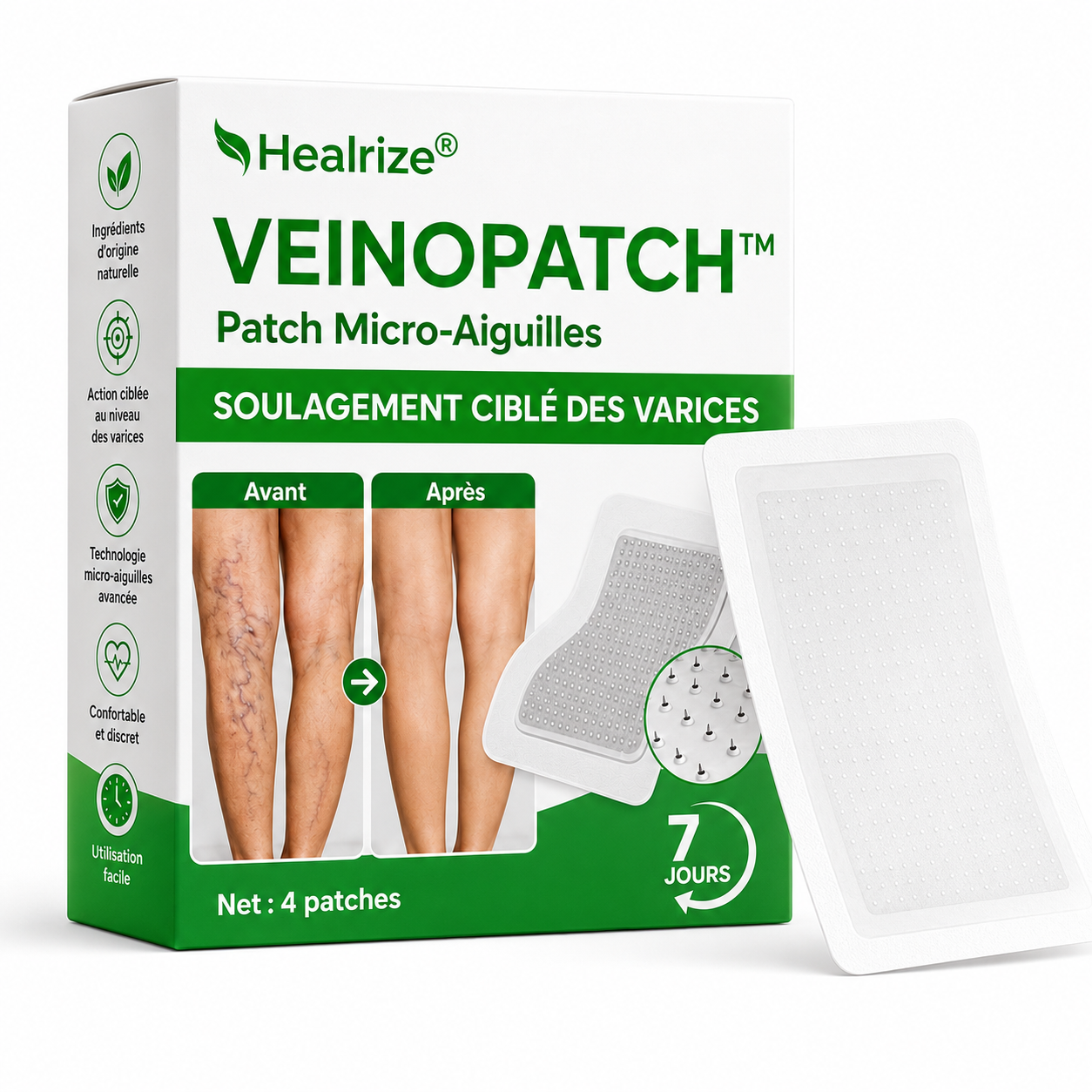 VeinoPatch™ Patch Micro-Aiguilles Anti-Varices | Réduisez jambes lourdes, gonflements et varices visibles en 7 jours !