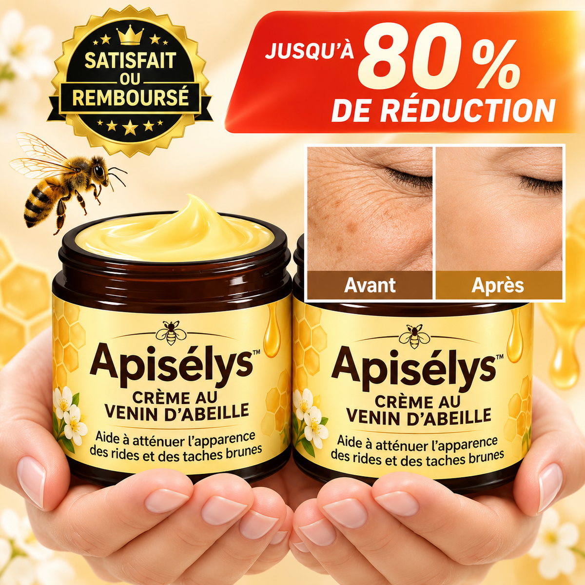 Apisélys™ Crème au Venin d’Abeille | Élimine rides et taches en 3 minutes – approuvé par les dermatologues!
