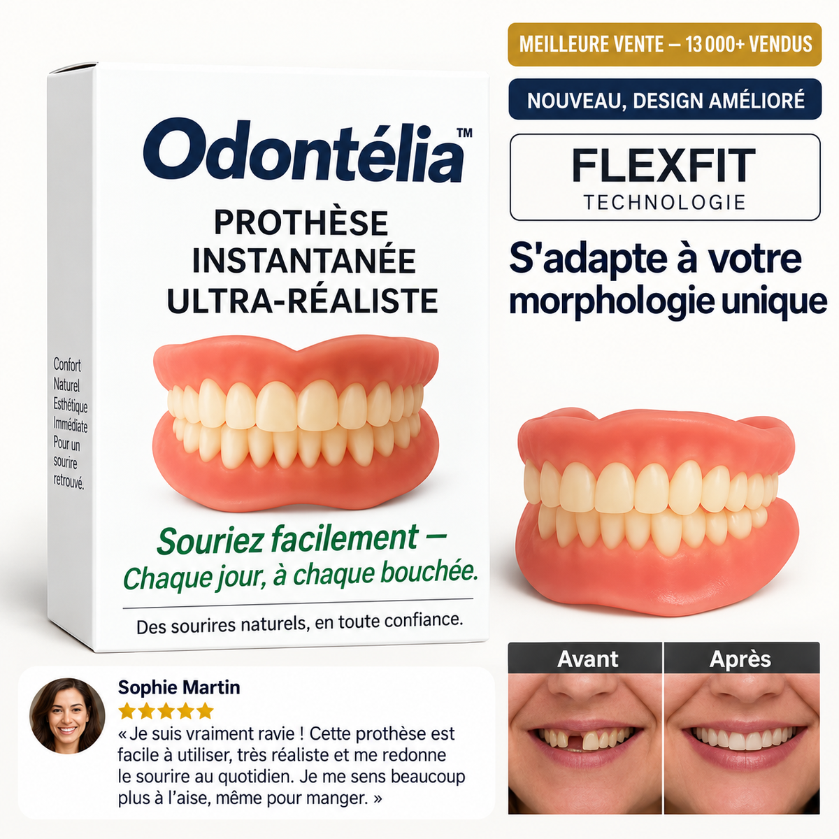 Odontélia™ Prothèse Instantanée Ultra-Réaliste | Un sourire parfait en 10 secondes sans aller chez le dentiste!