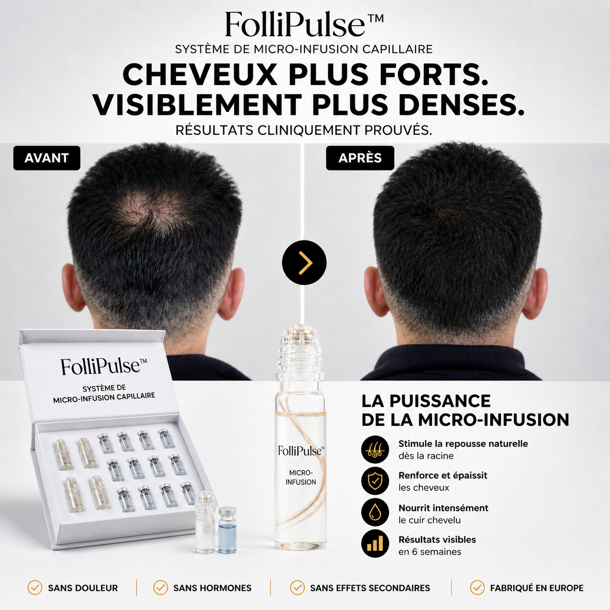 FolliPulse™ Système de Micro-Infusion Capillaire | Stoppez la chute et relancez la repousse dès 14 jours !