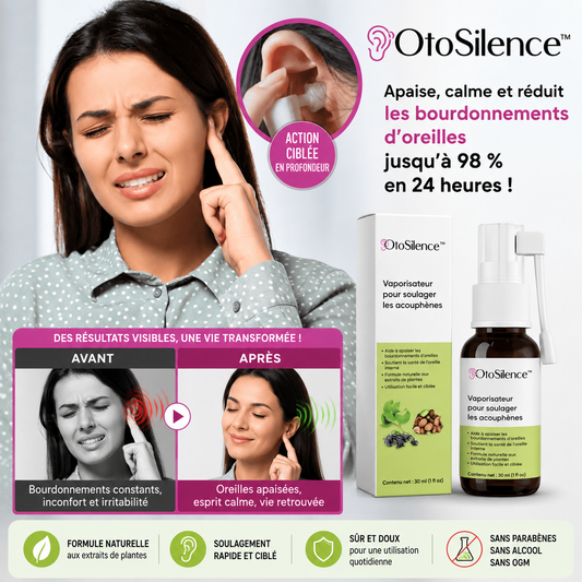 OtoSilence™ Vaporisateur contre les acouphènes | Apaise, calme et réduit les bourdonnements d’oreilles jusqu’à 98 % en 24 heures !