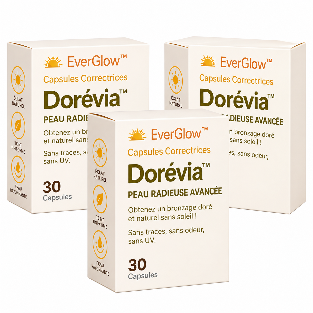 Dorévia™ Capsules Bronzage Naturel | Obtenez un bronzage doré et uniforme en seulement 5 jours !