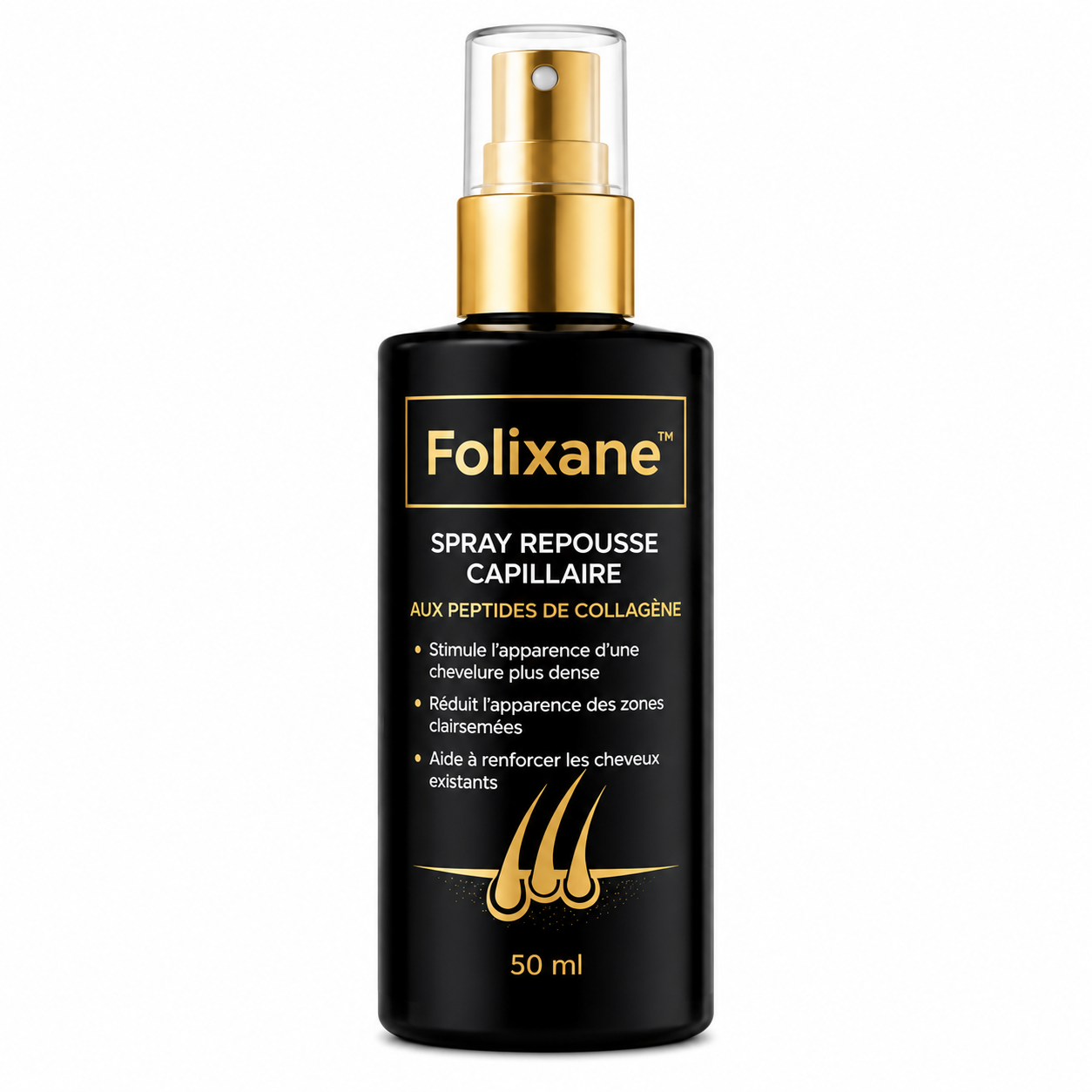 Folixane™ Spray Repousse Capillaire aux Peptides de Collagène | Relancez la pousse des cheveux et épaississez votre chevelure en 3 minutes!