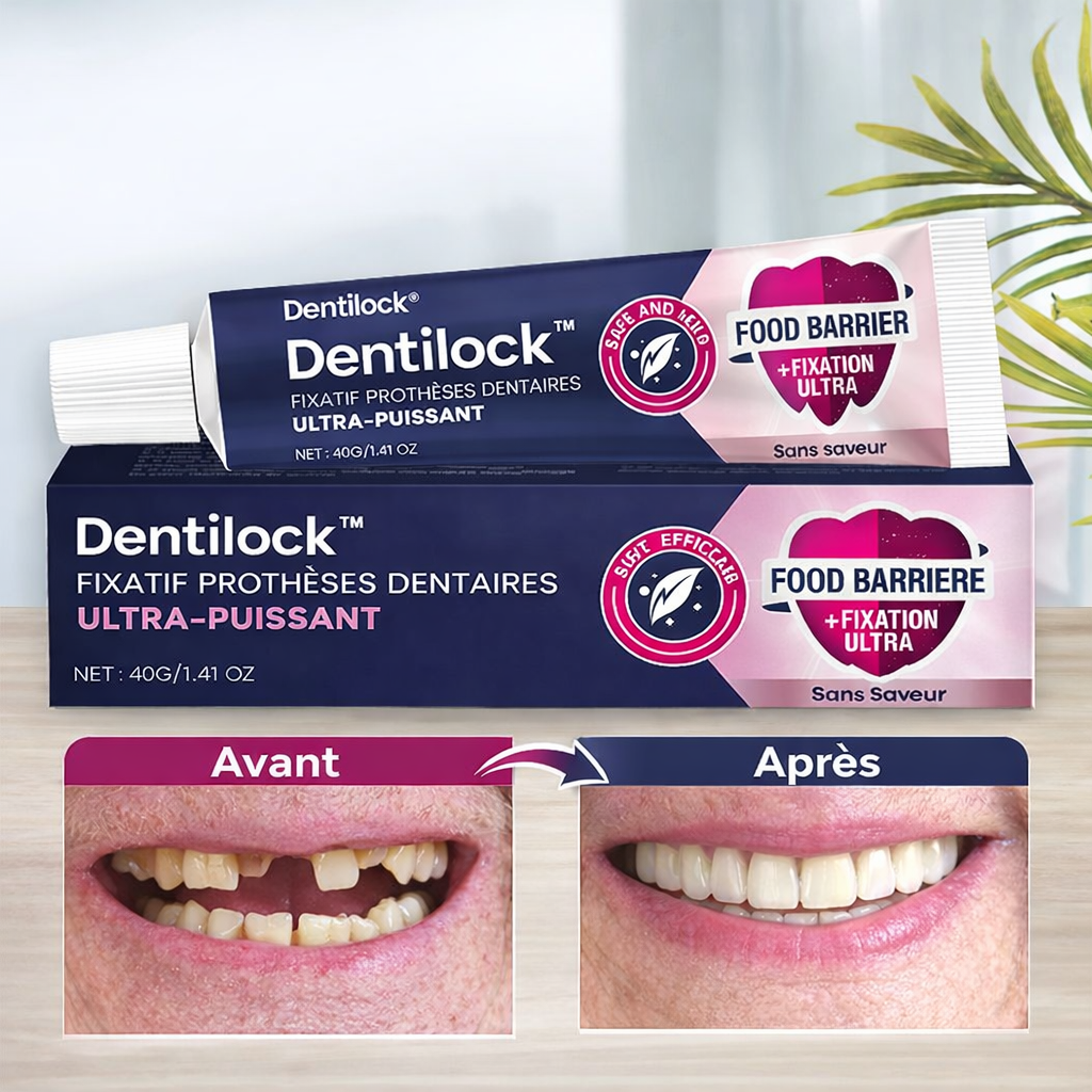 Dentilock™ Fixatif Prothèses Dentaires Ultra-Puissant | Dents parfaitement fixées et zéro gêne en 3 minutes !