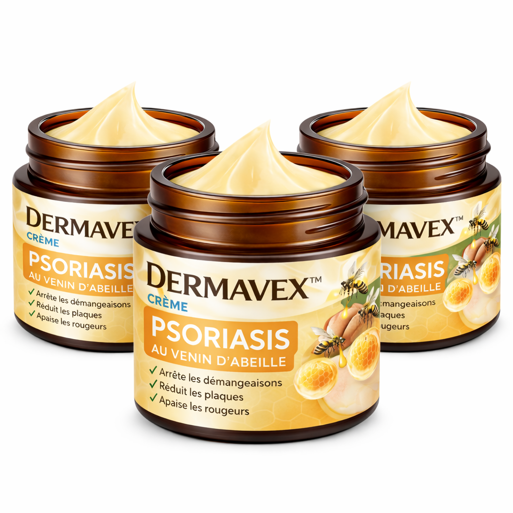 Dermavex™ Crème Psoriasis au Venin d’Abeille | Éliminez plaques, démangeaisons et rougeurs en quelques minutes !