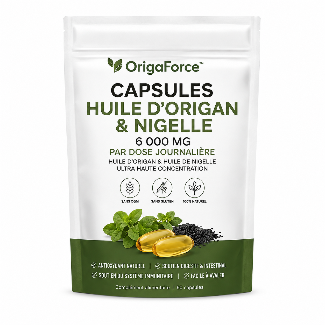 OrigaForce™ Capsules Huile d’Origan & Nigelle