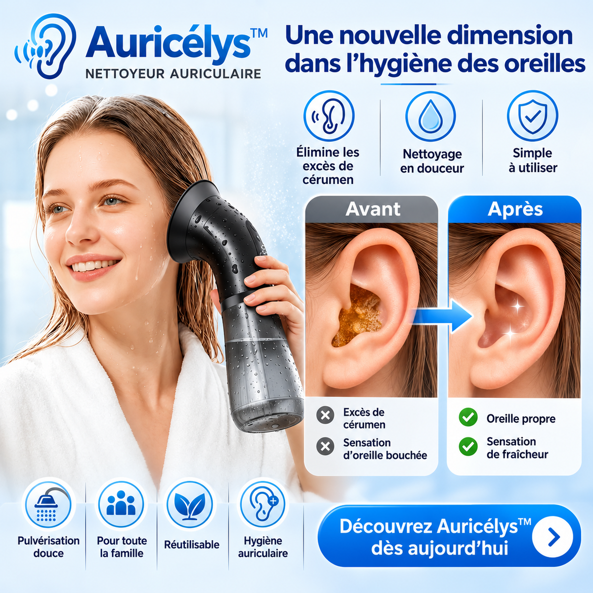 Auricélys™ Nettoyeur Auriculaire | Éliminez le cérumen en profondeur en quelques minutes et retrouvez une audition claire !
