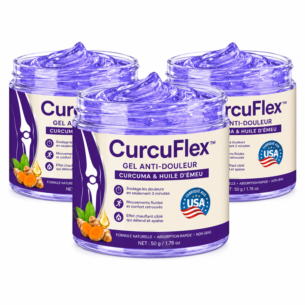 CurcuFlex™ Gel Anti-Douleur Curcuma & Huile d’Émeu | Soulage vos articulations en 3 minutes !