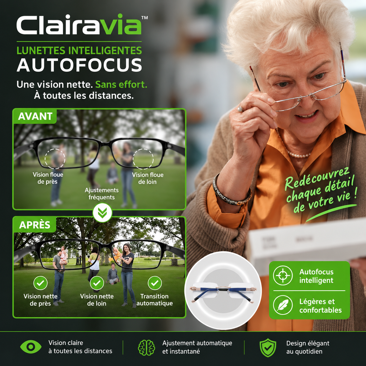 Clairavia™ Lunettes Intelligentes Autofocus | Voyez clair à toutes les distances en 3 secondes !