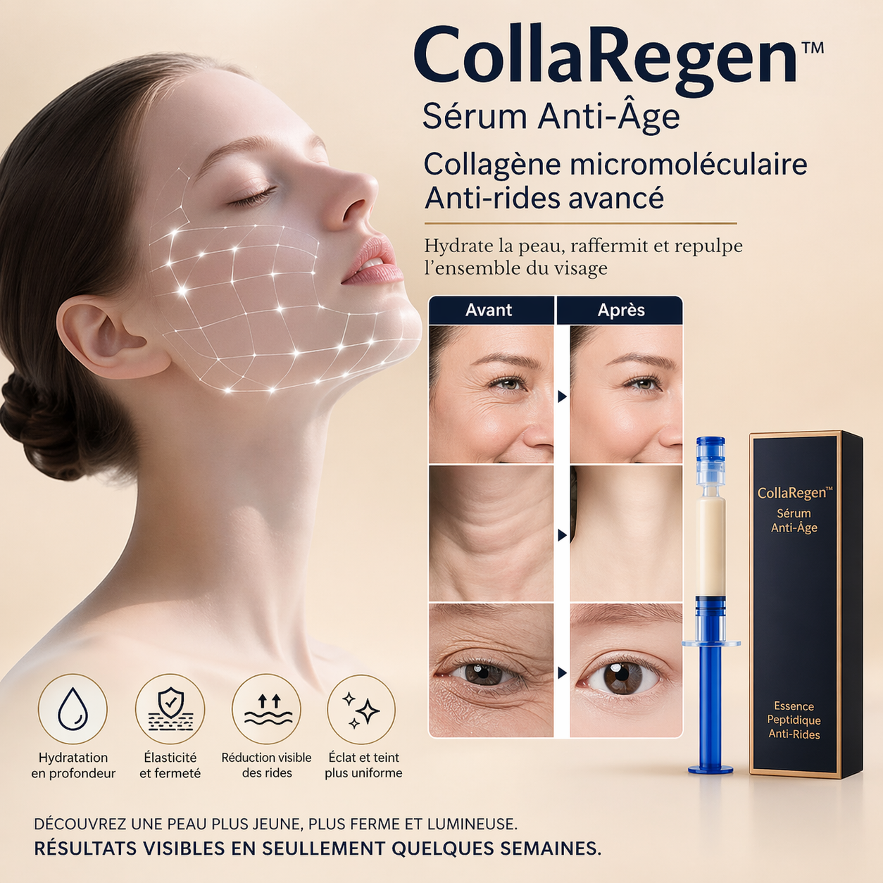 CollaRegen™ Sérum Anti-Âge | Lissez les rides, raffermissez votre peau et paraissez plus jeune en 3 semaines chrono !
