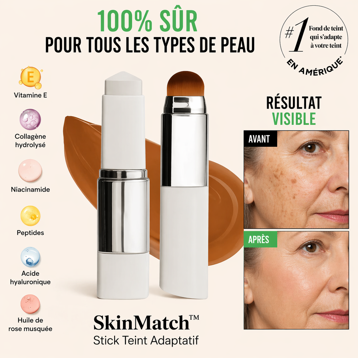 SkinMatch™ Stick Teint Adaptatif | S’adapte à toutes les peaux et efface instantanément les imperfections pour un teint parfait !