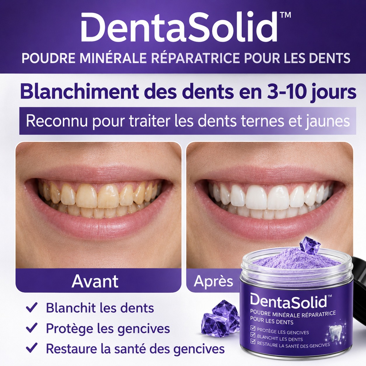 DentaSolid™ Poudre Minérale Réparatrice pour les Dents | Stoppez les saignements et refixez vos dents naturellement !