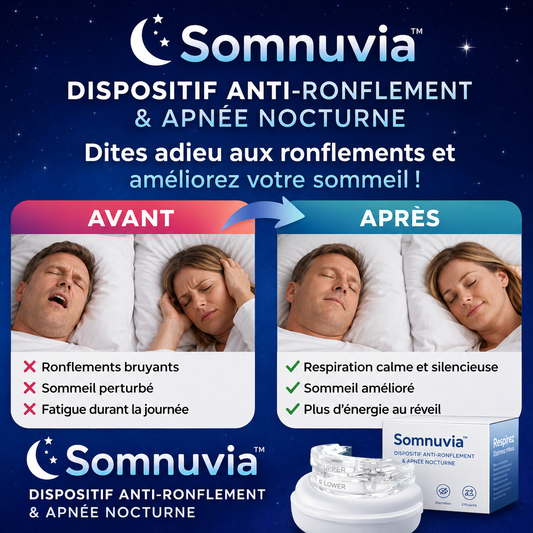 Somnuvia™ Dispositif Anti-Ronflement & Apnée Nocturne | Respirez librement et dormez profondément dès la première nuit !