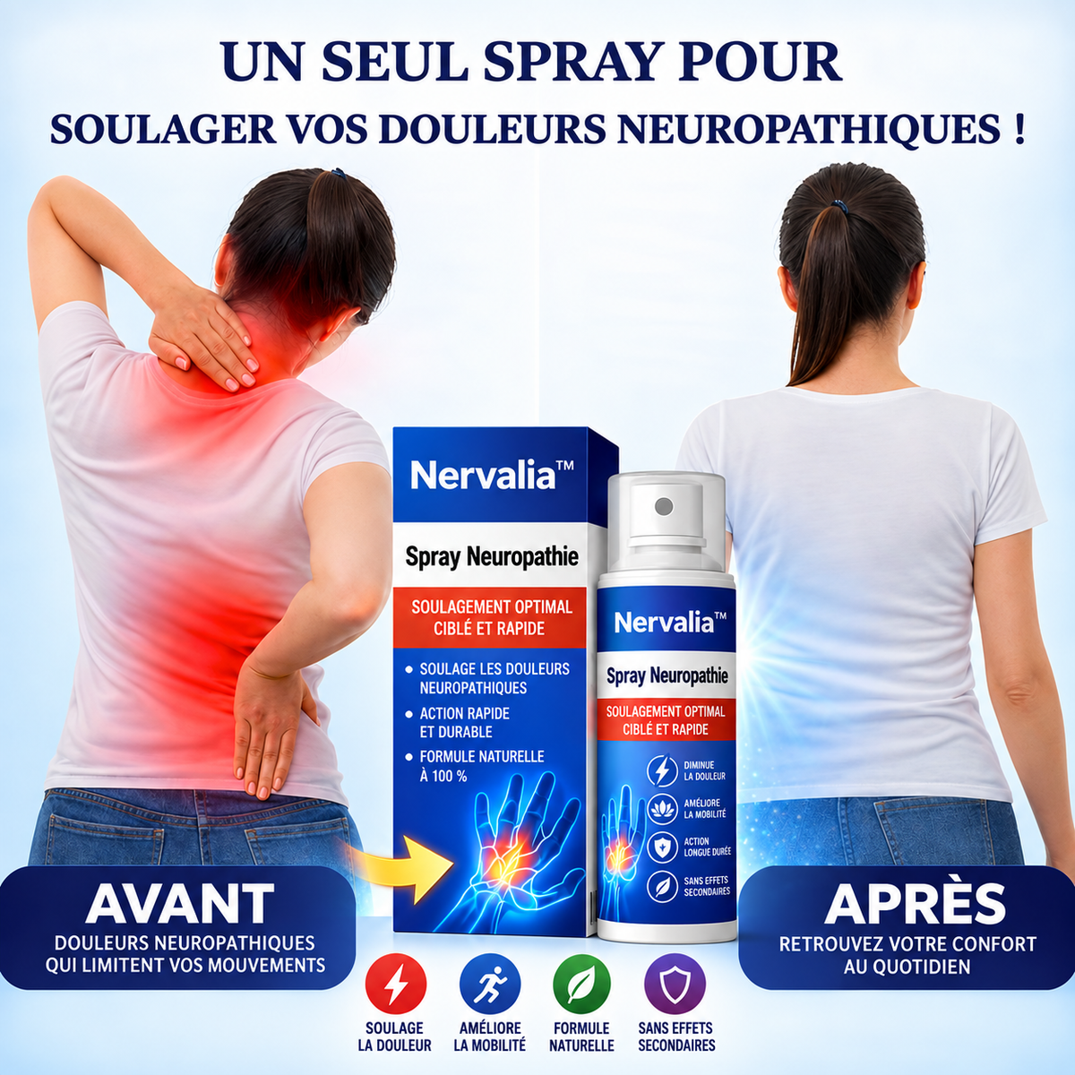 Nervalia™ Spray Neuropathie | Stoppez picotements et engourdissements dès la première application !