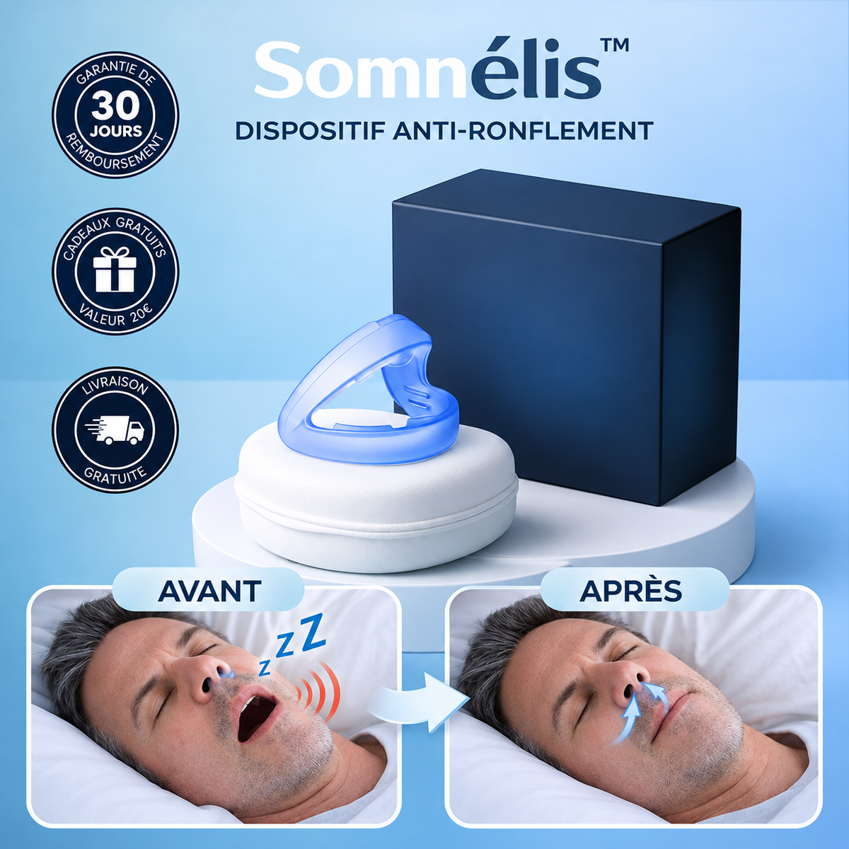 Somnélis™ Dispositif Anti-Ronflement | Stoppez les ronflements et dormez paisiblement en quelques secondes !