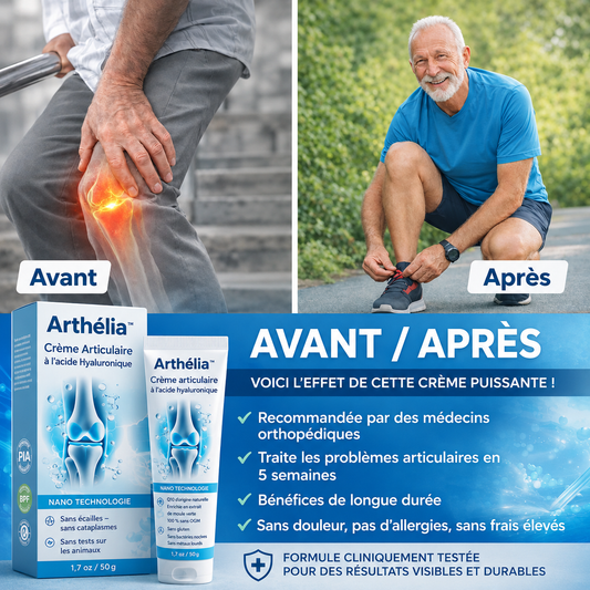 Arthélia™ Crème Articulaire à l’Acide Hyaluronique | Soulagez vos douleurs en 60 secondes !