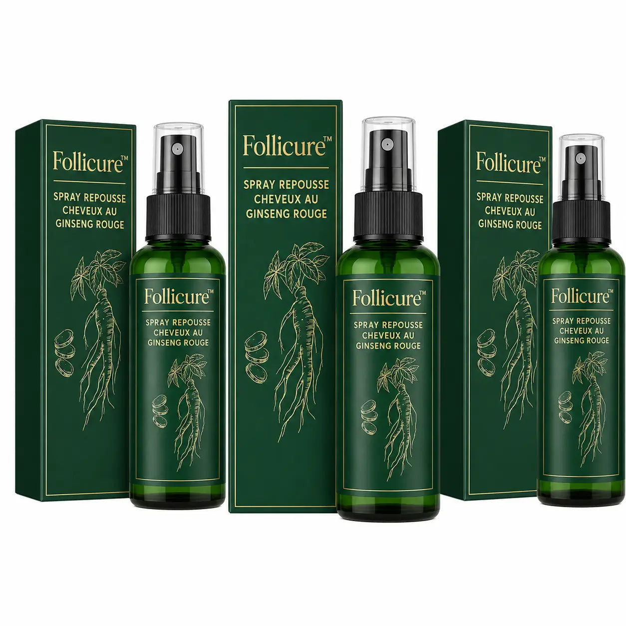 Follicure™ Spray Repousse Cheveux au Ginseng Rouge | Stoppez la chute et retrouvez des cheveux plus denses en 8 semaines !