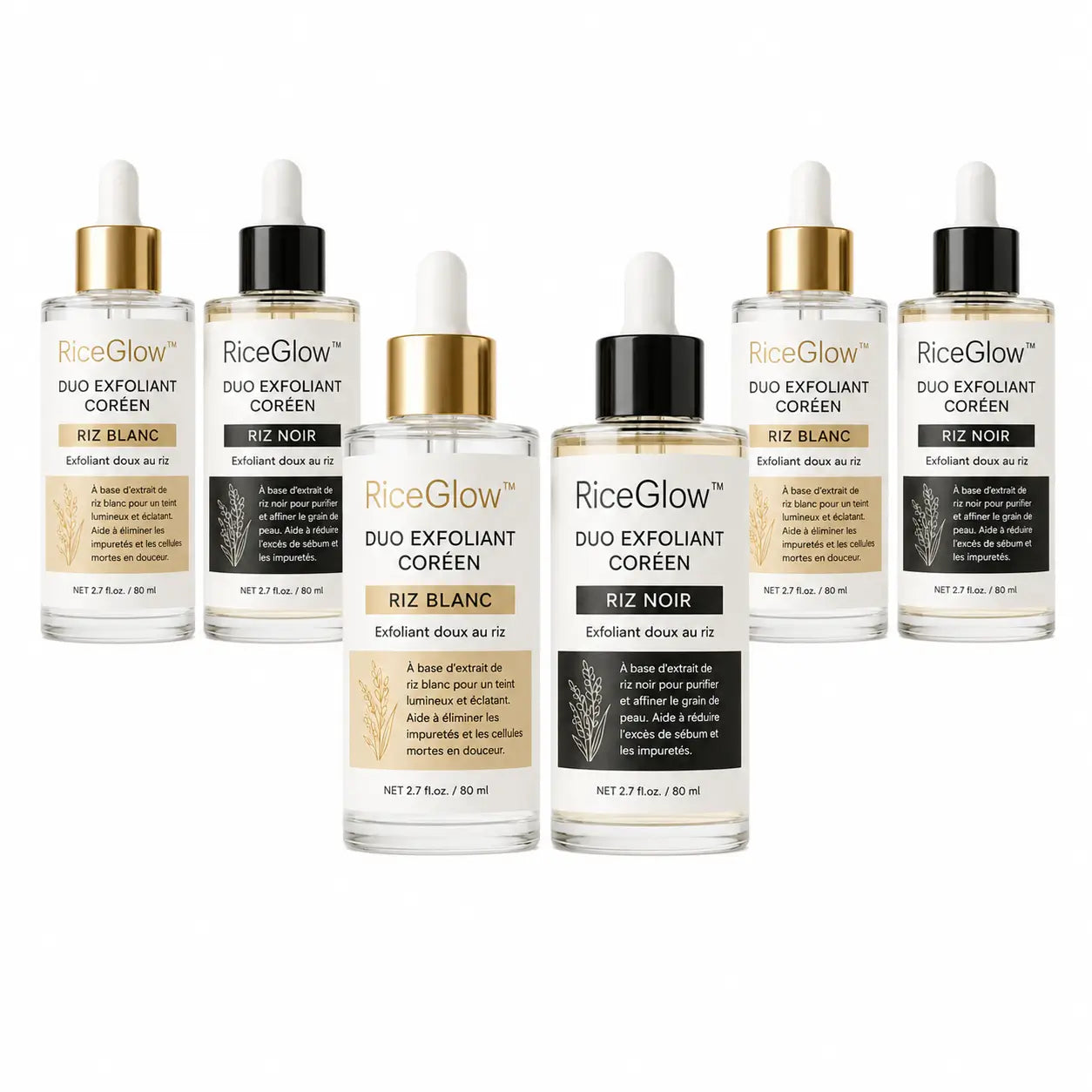 RiceGlow™ Duo Exfoliant Coréen Riz Noir & Riz Blanc | Désincrustez les pores, chassez les points noirs et révélez une peau lisse en 2 minutes !